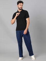 Kotty Black Polo Collar Cotton T-shirt