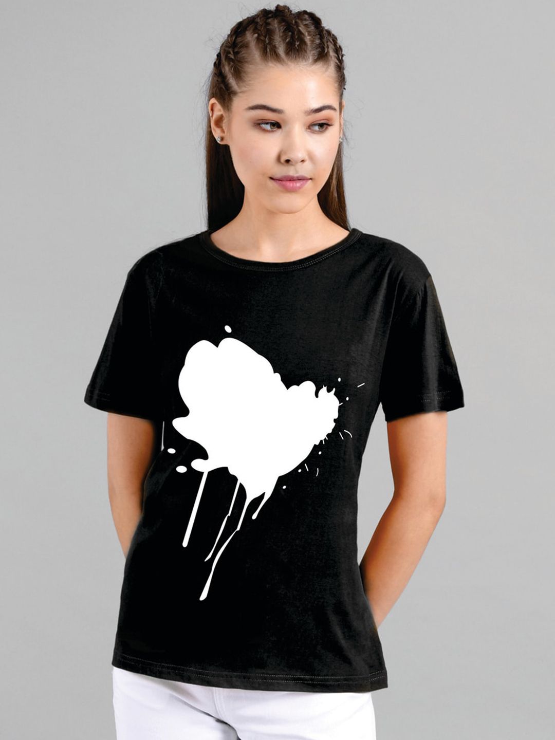 Kotty Women Black Printed Round Neck T-shirt