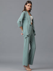 KOTTY BIZwear Sea Green Shawl Neck Coat With Trousers