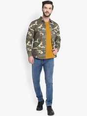 Kotty Men Olive Green Regular Fit Printed Casual Shirt