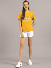 Kotty Women Yellow Printed Round Neck T-shirt