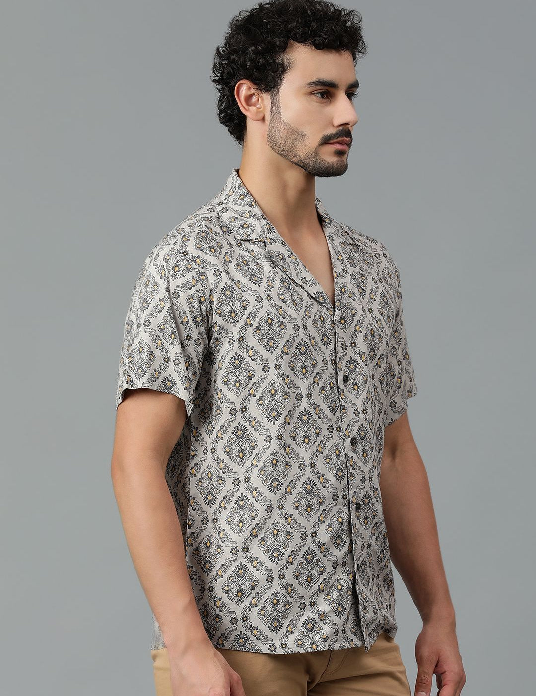 Kotty Men Cuban Collar Floral Printed Casual Shirt