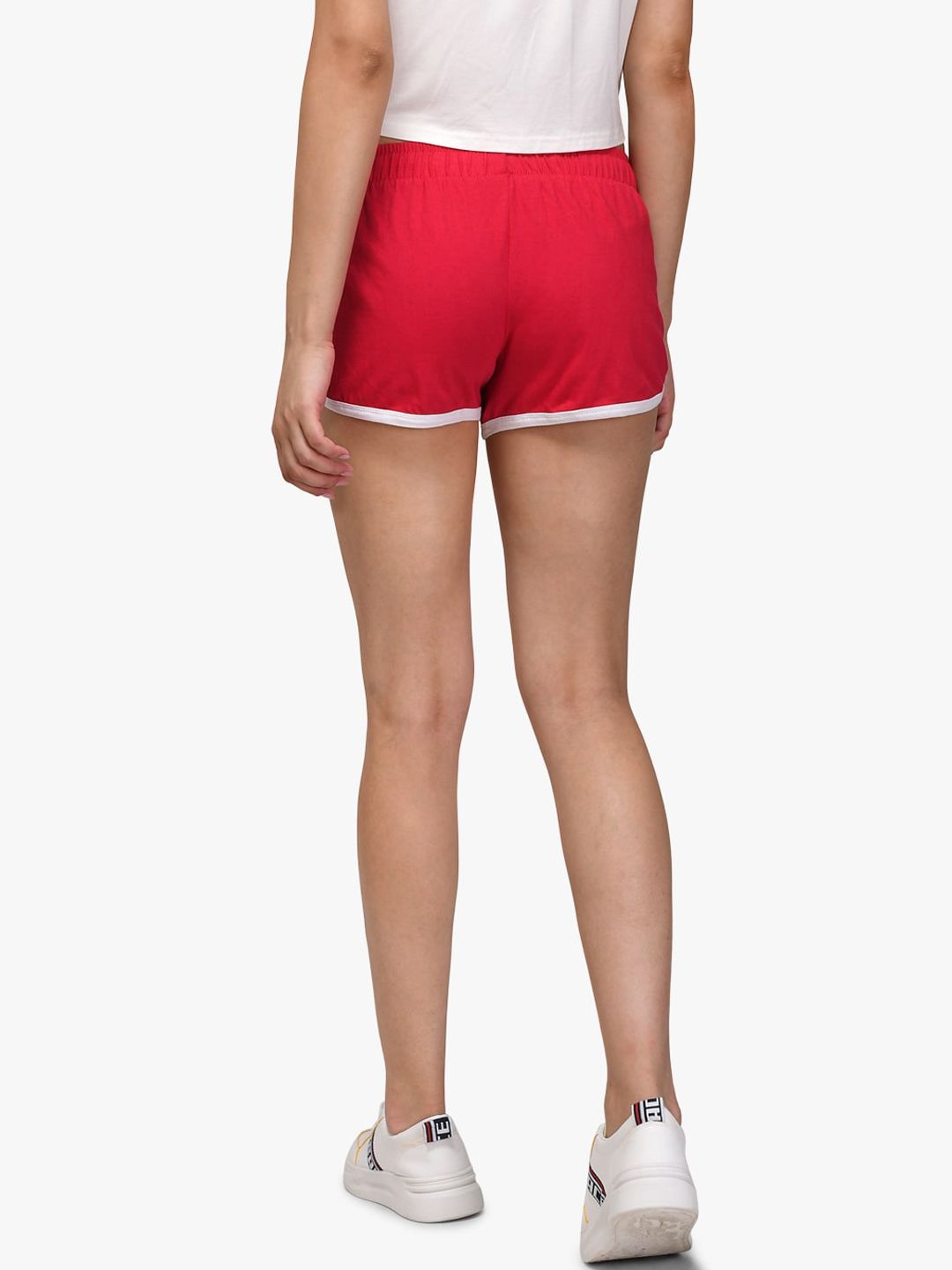 Kotty Women White & Yellow Colourblocked Lounge Shorts