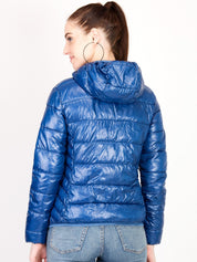 Kotty Women Blue Solid Insulator Hooded Puffer Jacket