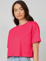 Kotty Round Neck Drop-Shoulder Sleeves Oversized Crop T-shirt