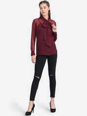 Kotty Women Maroon Solid Pure Cotton Top