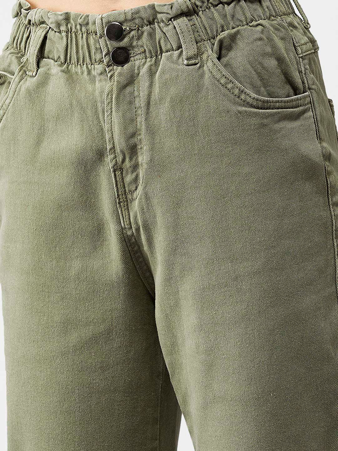 Kotty Women Olive Green Boyfriend Fit High-Rise Clean Look Jeans