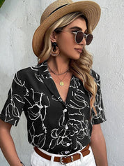 Kotty Women Black & White Floral Printed Crepe Shirt Style Top