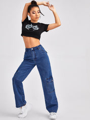 Kotty Women Blue Jean Straight Fit High-Rise Slash Knee Stretchable Jeans