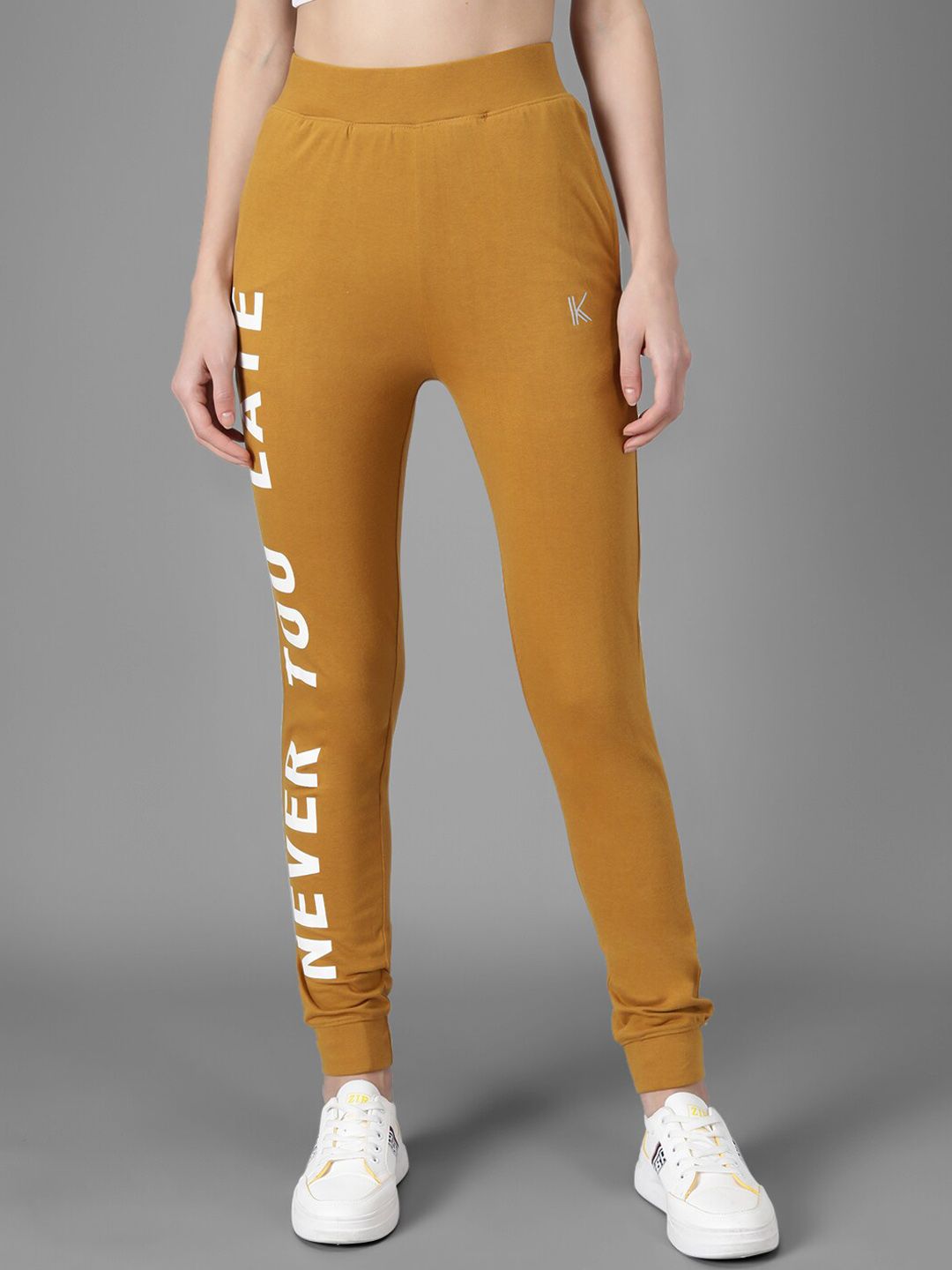 Kotty Women Mustard Yellow & White Printed Joggers