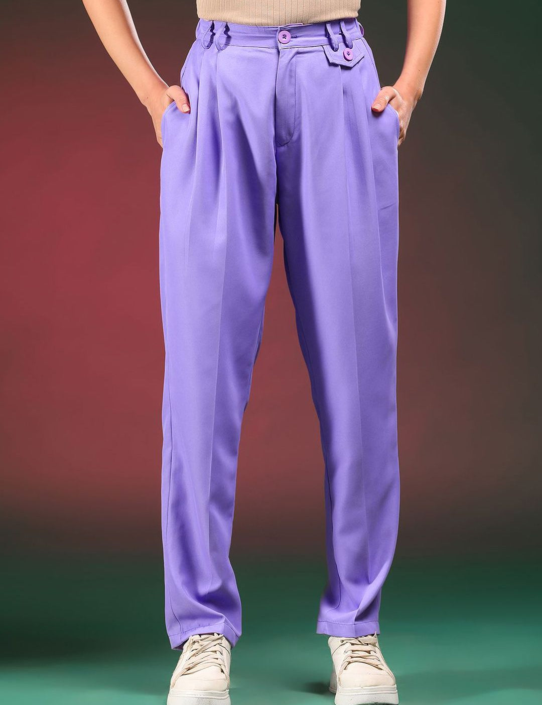 Kotty Women Solid Relaxed Mid-Rise Regular FitPleated RegularTrousers