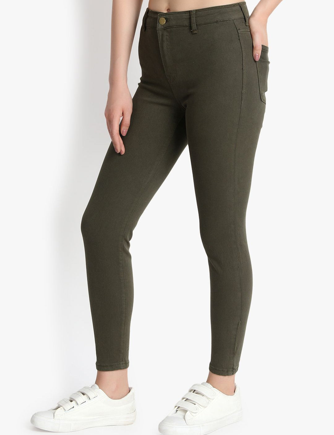 Kotty Women Olive Green Skinny Fit High-Rise Clean Look Jeans