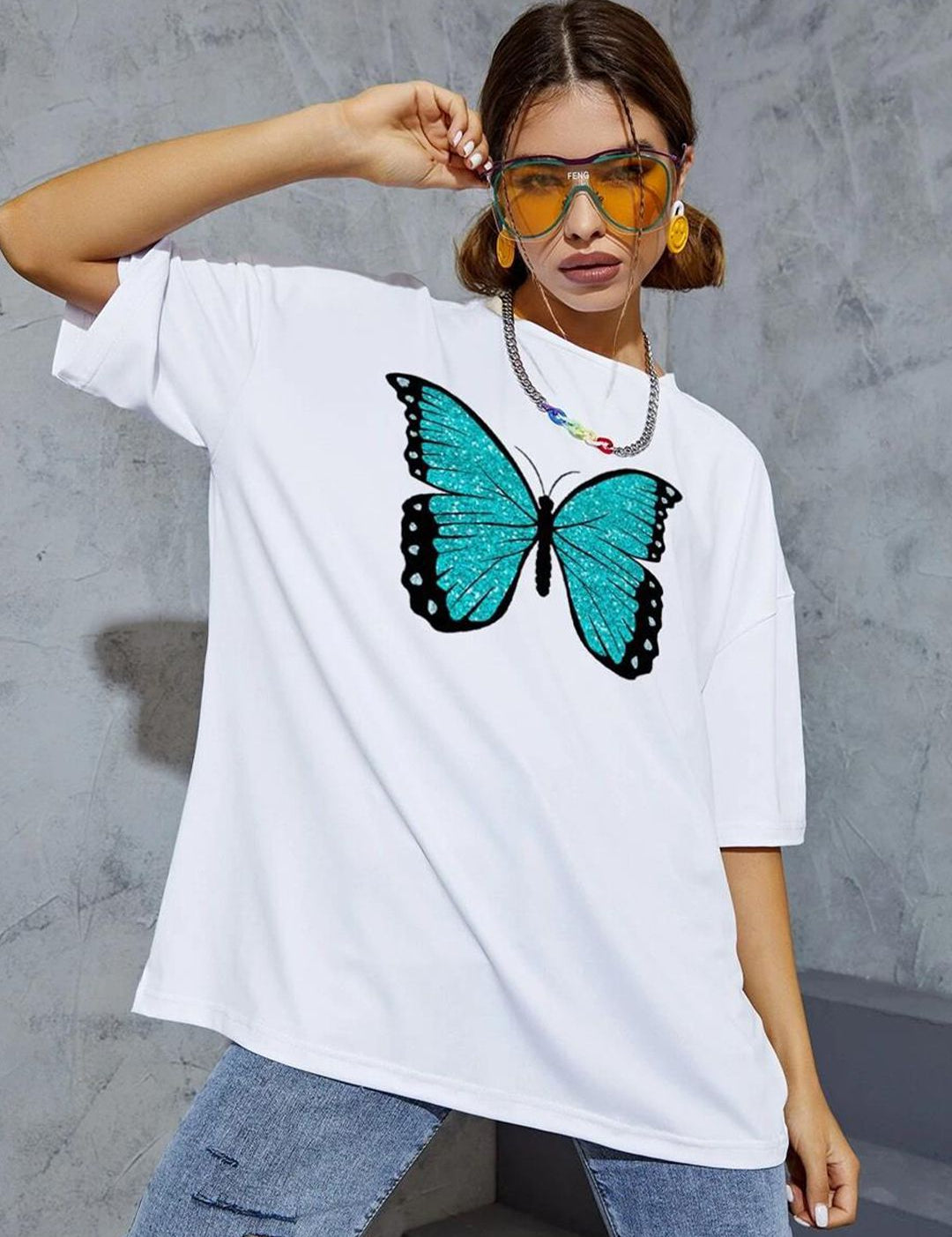 Kotty Graphic Printed Drop Shoulder Sleeves Oversize Fit T-shirt