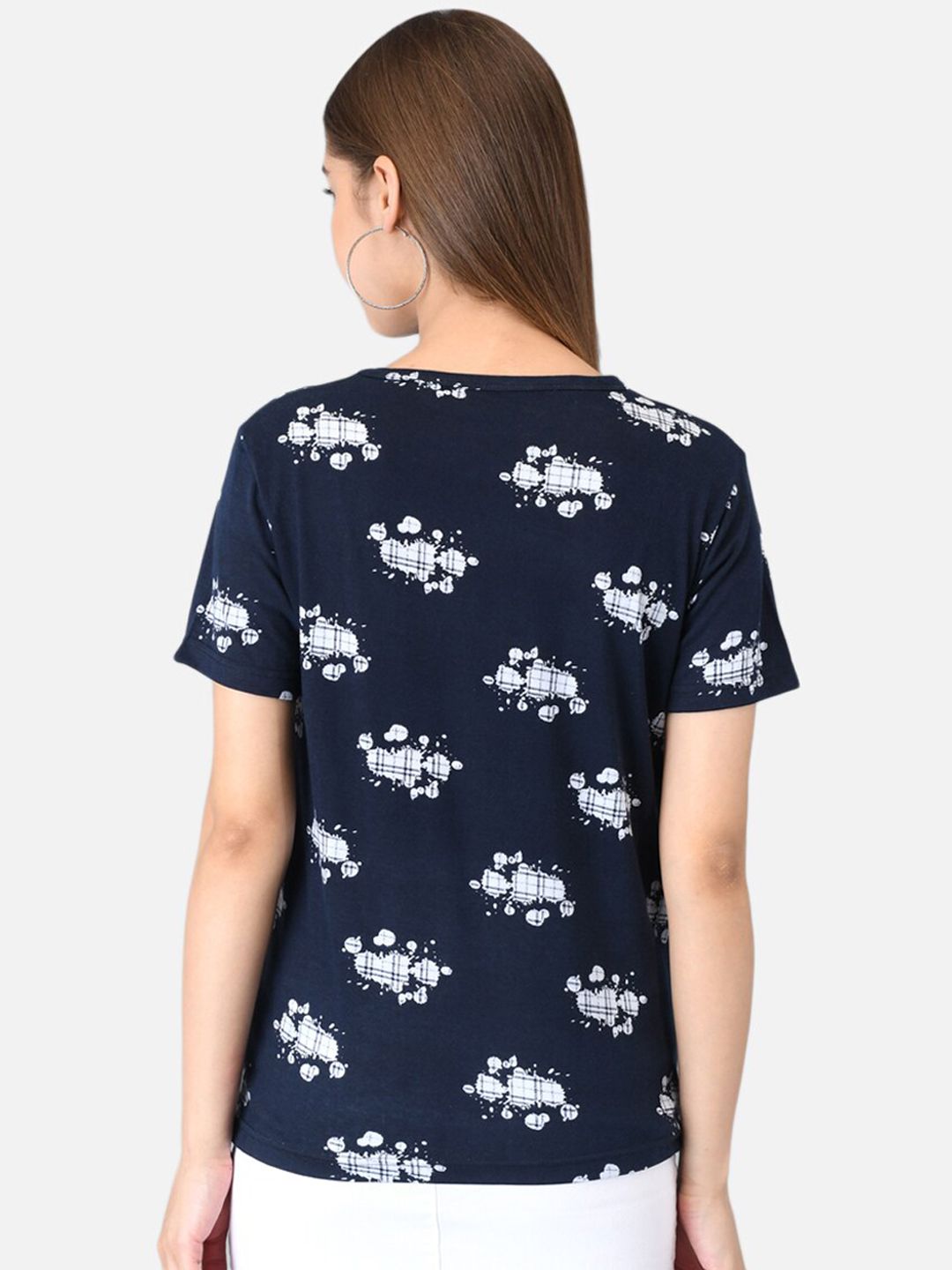 Kotty Women Navy Blue Printed Round Neck T-shirt