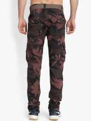 Kotty Men Olive Green & Brown Regular Fit Printed Cargos