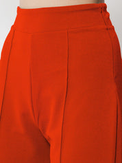 Kotty Women Orange Comfort Straight Fit High-Rise Easy Wash Trousers