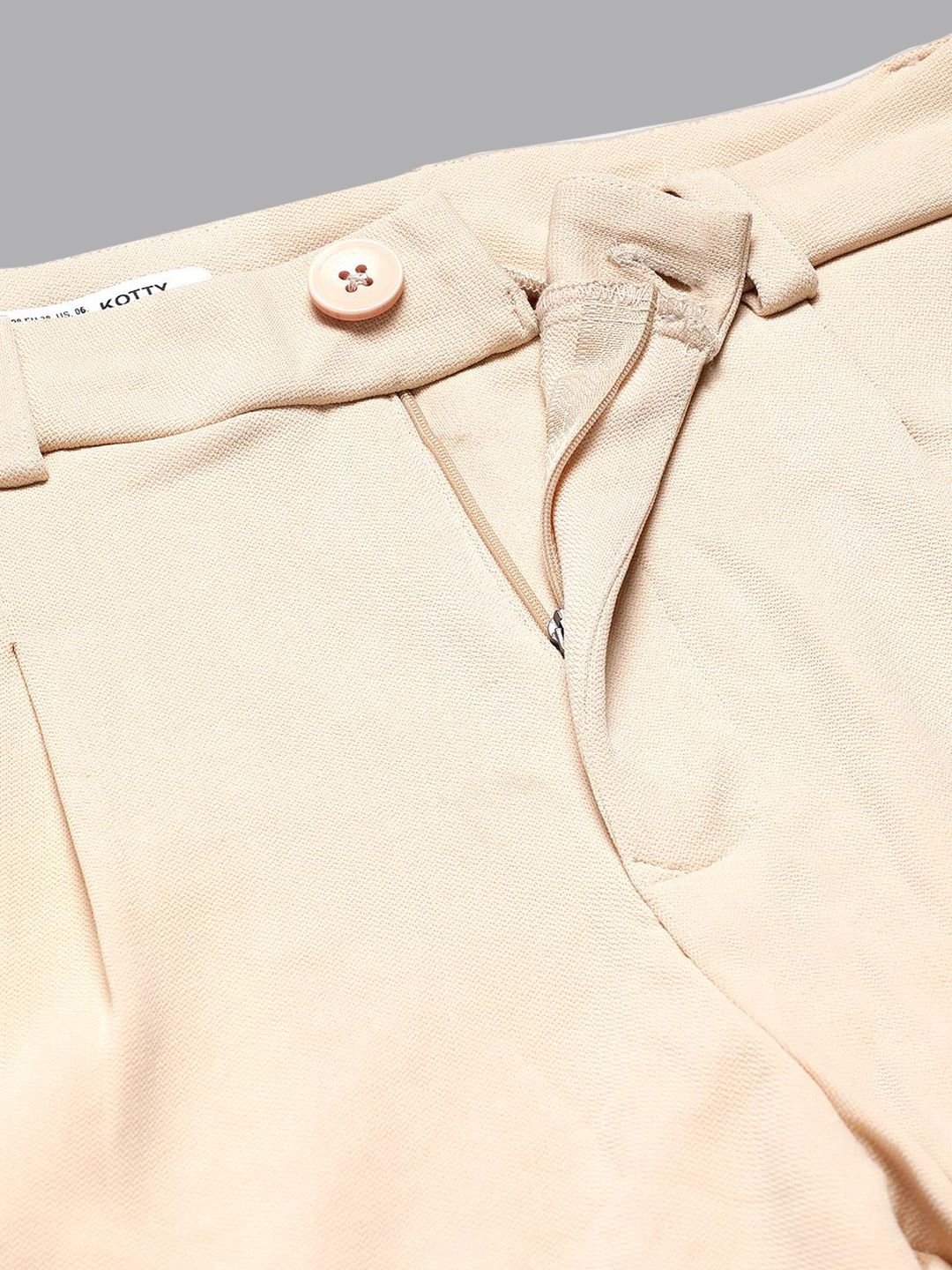 Kotty Women Beige Relaxed Straight Leg High-Rise Easy Wash Pleated Parallel Trousers