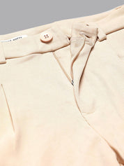 Kotty Women Beige Relaxed Straight Leg High-Rise Easy Wash Pleated Parallel Trousers