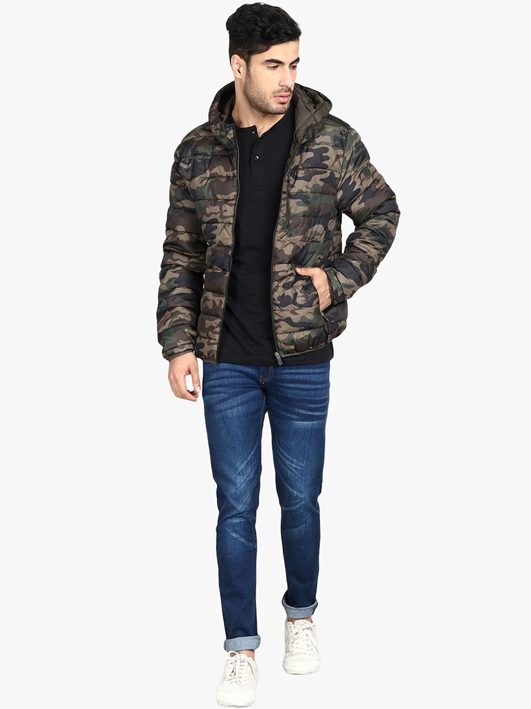 Kotty Men Brown Printed Lightweight Puffer Jacket