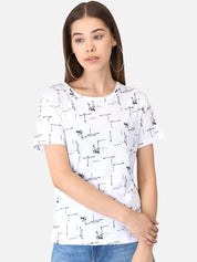 Kotty Women White Printed Round Neck T-shirt