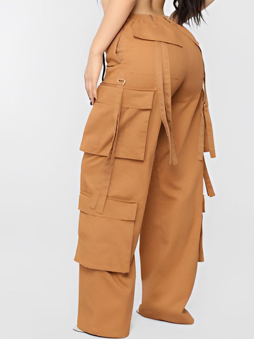 Kotty Women Relaxed Straight Fit Mid-Rise Easy Wash Cargos Trousers