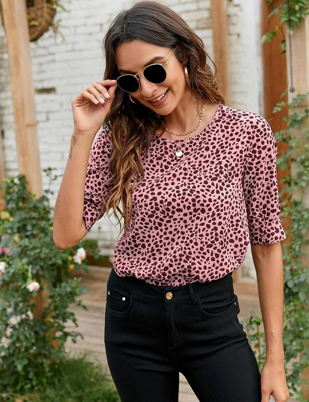 Kotty Women Purple & Brown Print Crepe Top