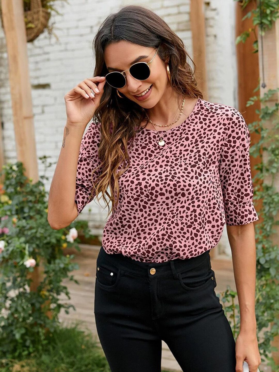 Kotty Women Purple & Brown Print Crepe Top