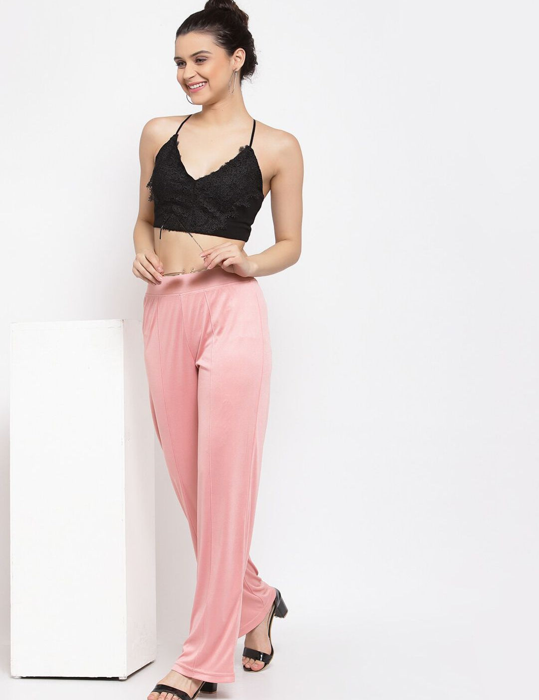 Kotty Women Pink Flared High-Rise Bootcut Trousers