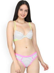 Kotty Women White And Grey Striped Lingerie Set KTTIW81