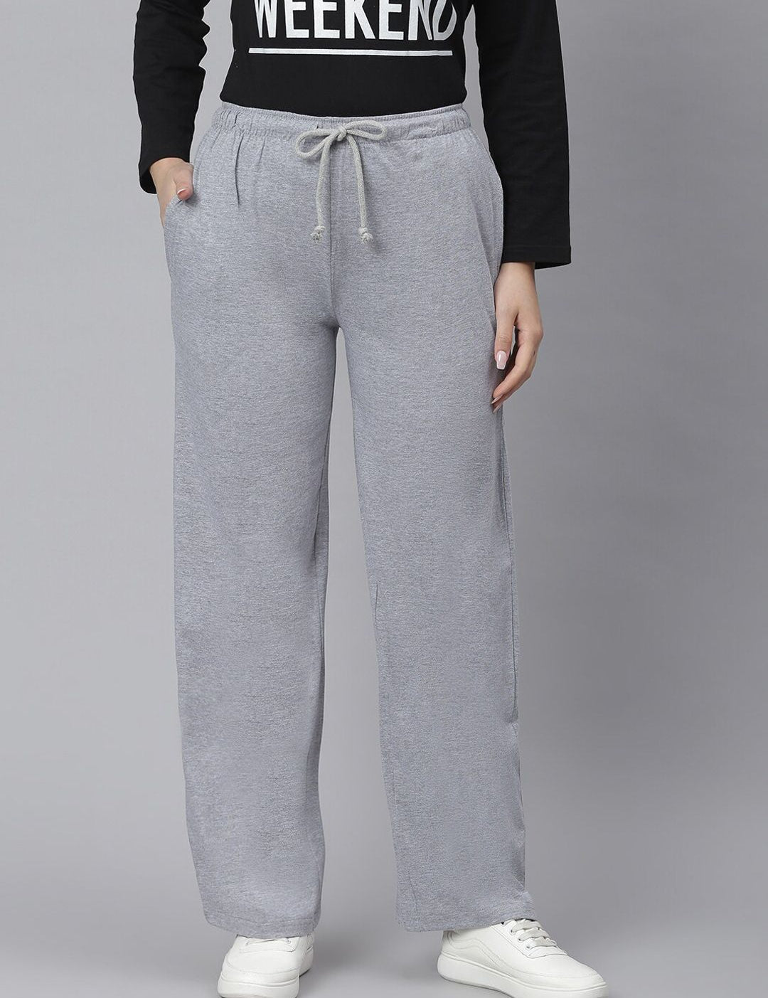Kotty Women Grey Solid Straight-Fit Track Pants