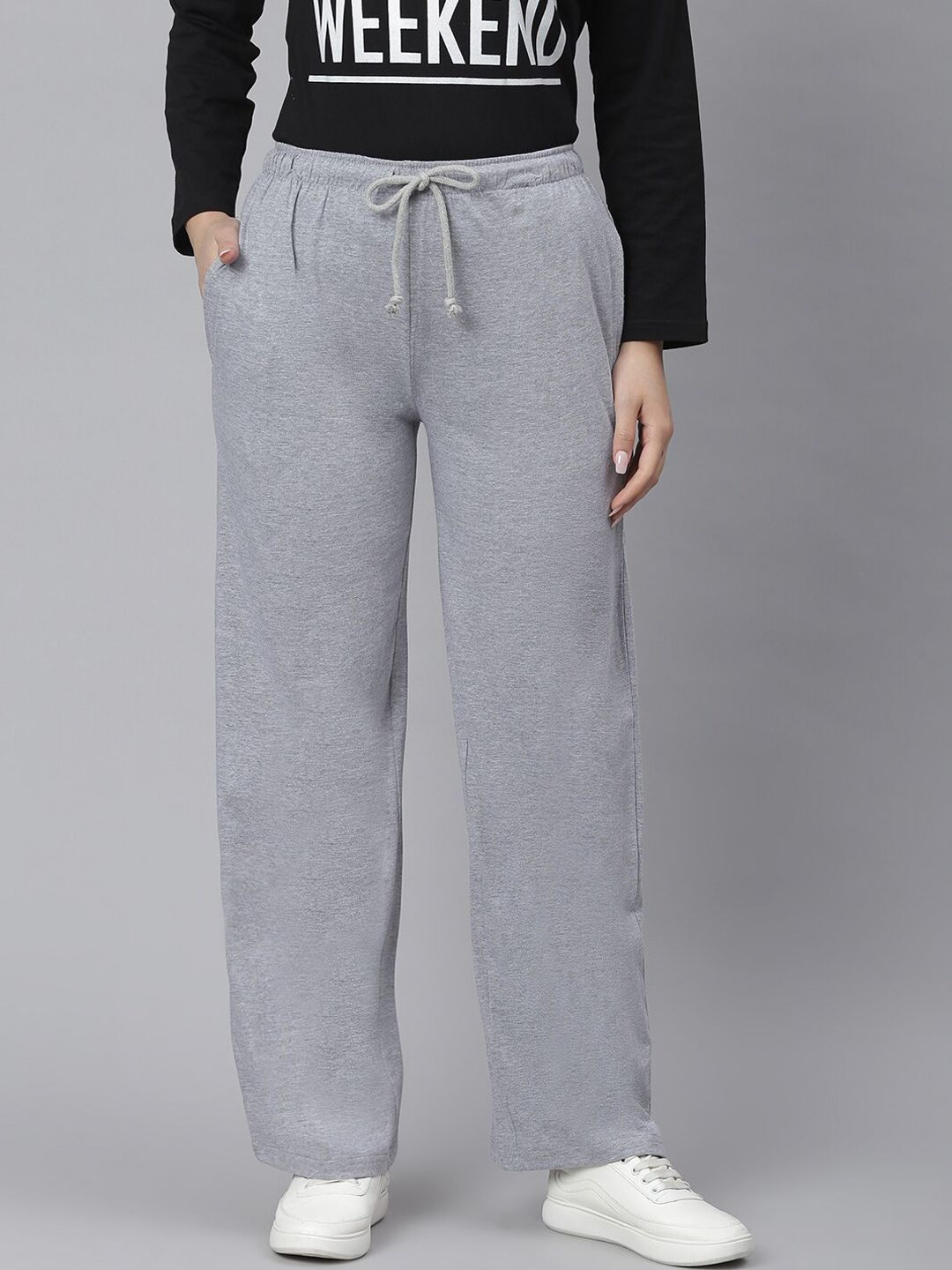 Kotty Women Grey Solid Straight-Fit Track Pants