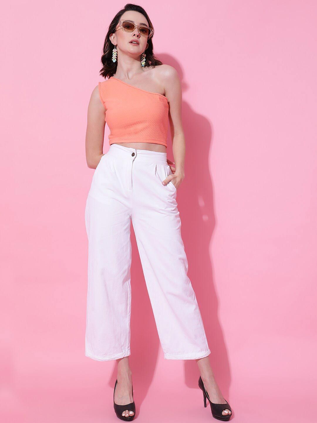 KOTTY Basics One Shoulder Fitted Crop Top