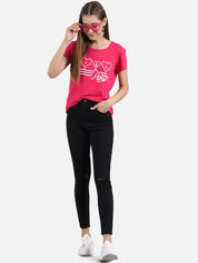 Kotty Women Pink & Orange Set of 2 Printed Round Neck T-shirts