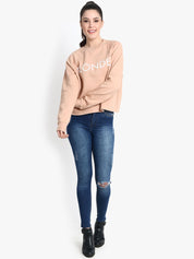 Kotty Women Peach-Coloured Printed Sweatshirt