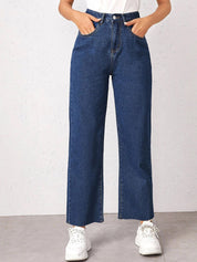 Kotty Women Navy Blue Jean Straight Fit High-Rise Stretchable Jeans