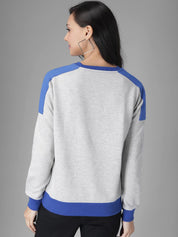 Kotty Women White & Blue Colourblocked Sweatshirt