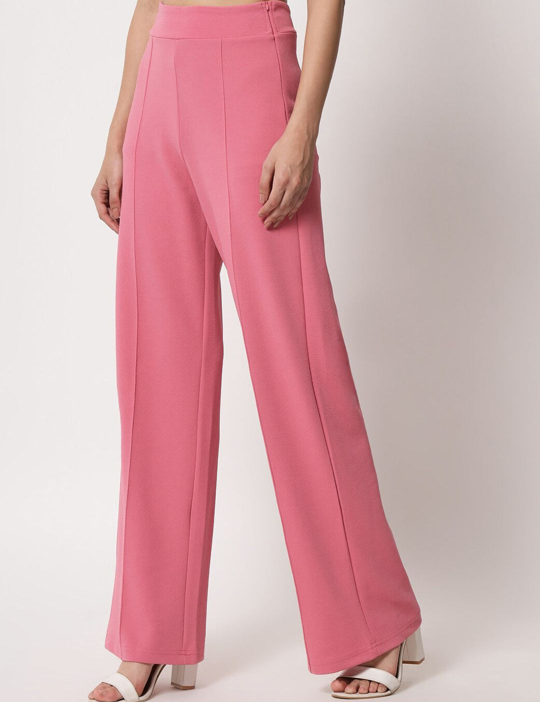 Kotty Women Pink Relaxed Straight Fit High-Rise Easy Wash Trousers