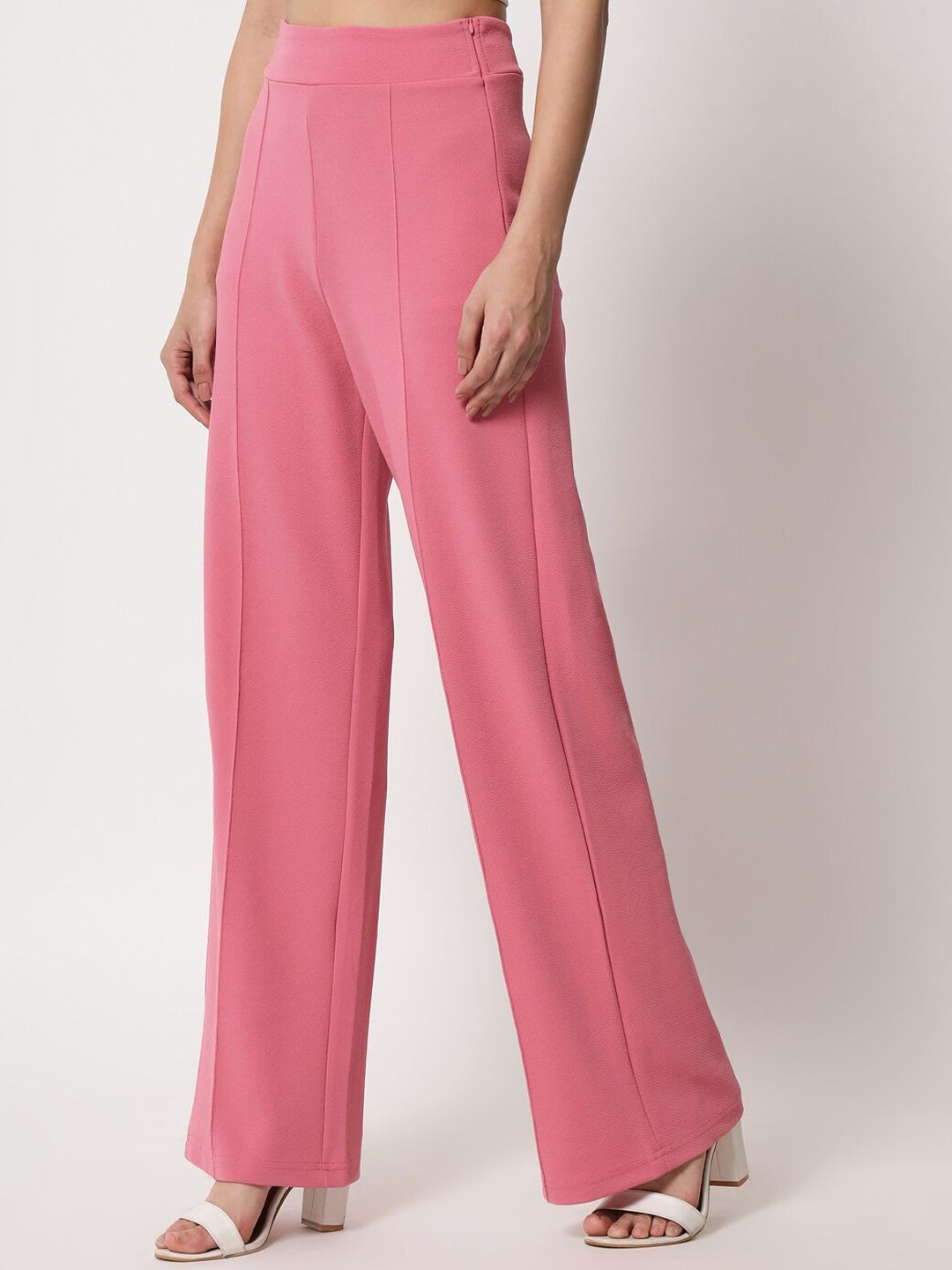 Kotty Women Pink Relaxed Straight Fit High-Rise Easy Wash Trousers