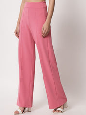 Kotty Women Pink Relaxed Straight Fit High-Rise Easy Wash Trousers