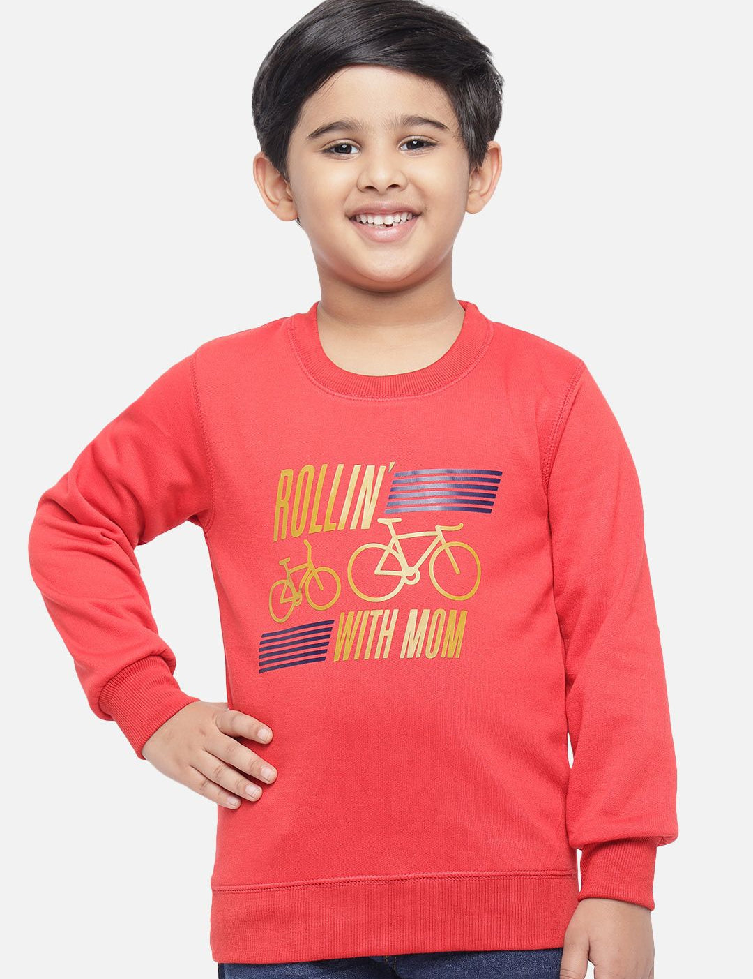 Kotty Boys Red & Yellow Printed Round Neck Sweatshirt