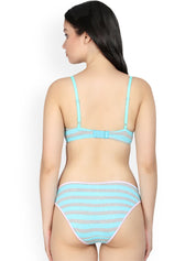 Kotty Women Grey & Turquoise-Blue Striped Lingerie Set KTTIW88