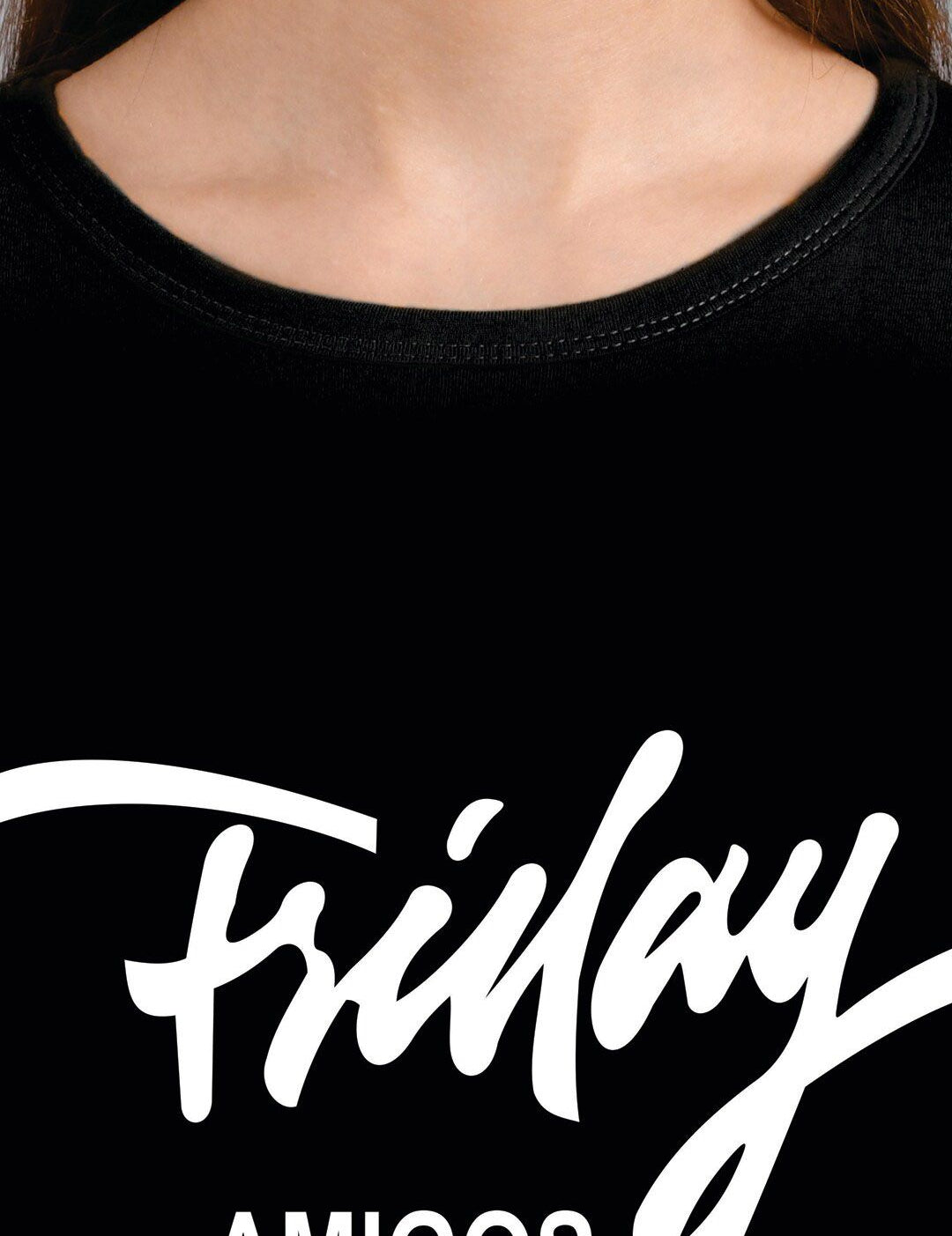 Kotty Women Black Printed Round Neck T-shirt