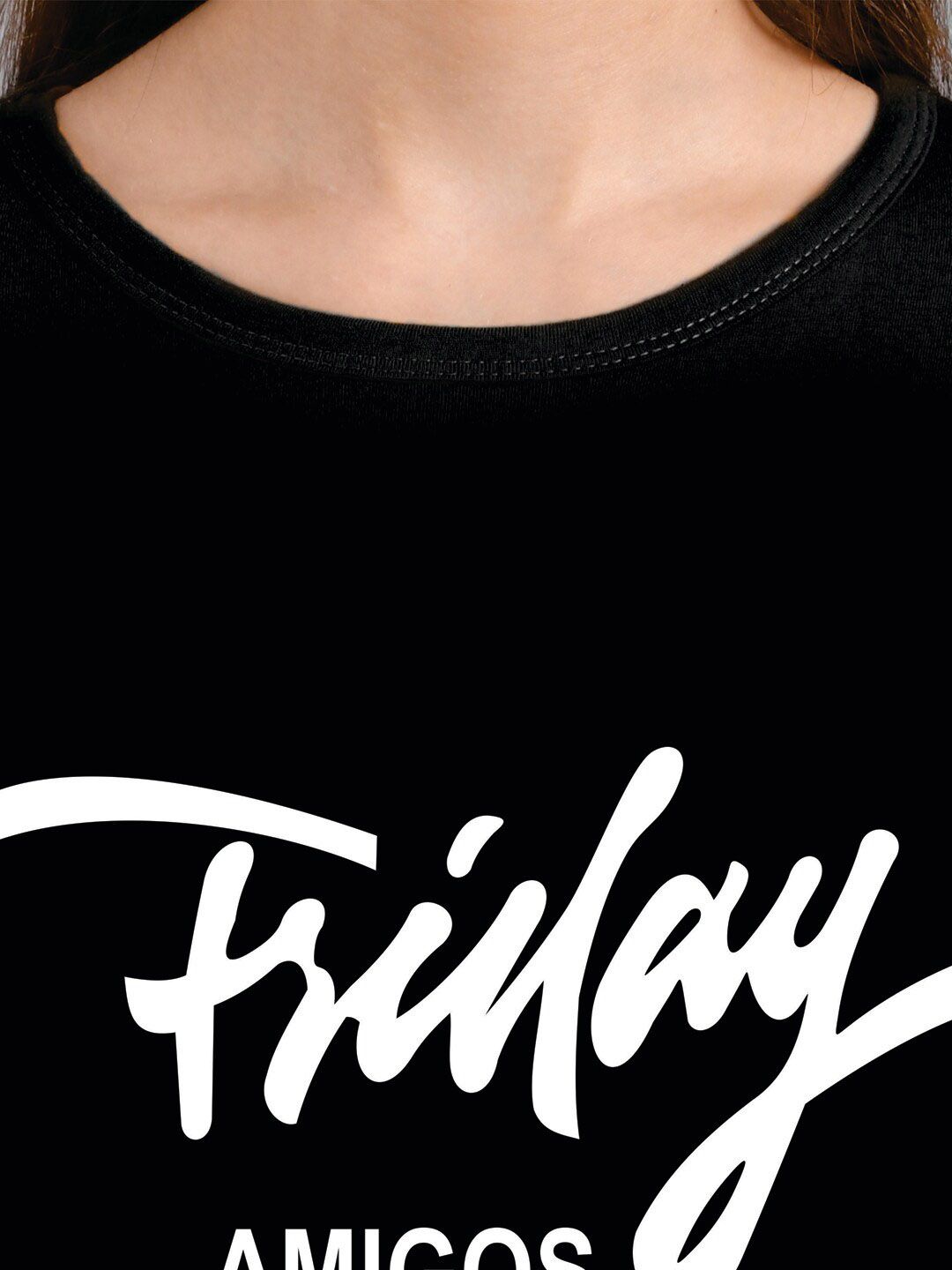 Kotty Women Black Printed Round Neck T-shirt