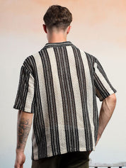 Kotty Men Vertical Stripes Self Design Cotton Sheer Casual Shirt