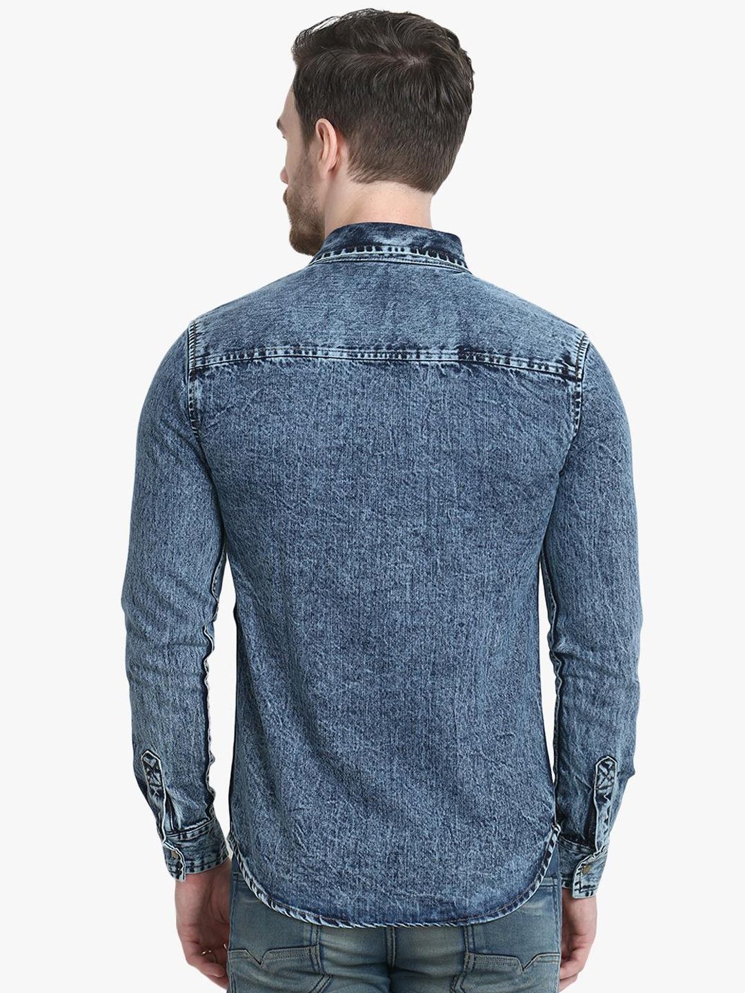 Kotty Men Blue Solid Denim Jacket