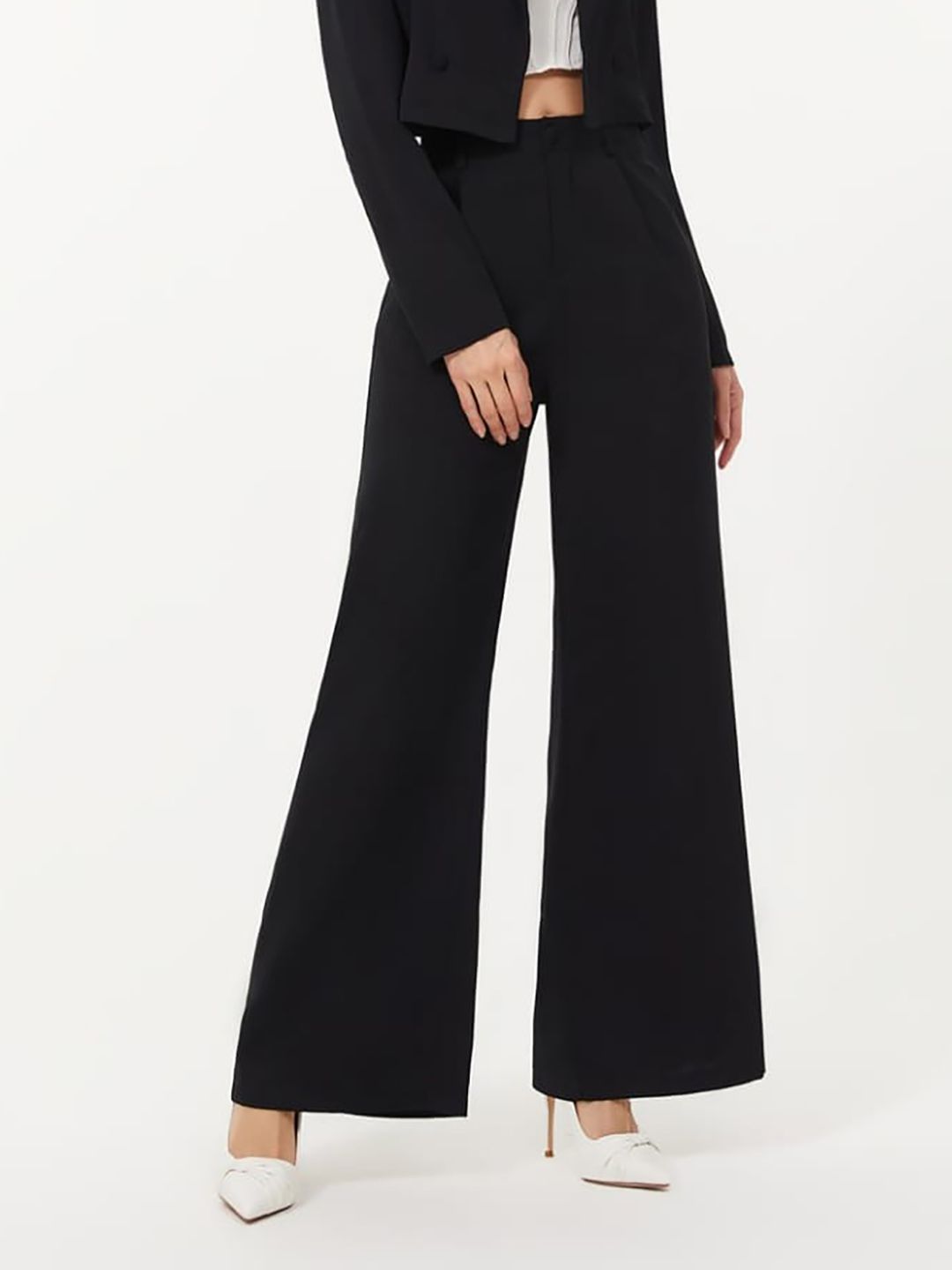 KOTTY BIZwear Basics Women Relaxed Straight Leg Straight Fit High-Rise Easy Wash Pleated Trousers