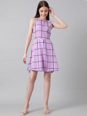 Kotty Purple & Black Checked Fit & Flare Dress