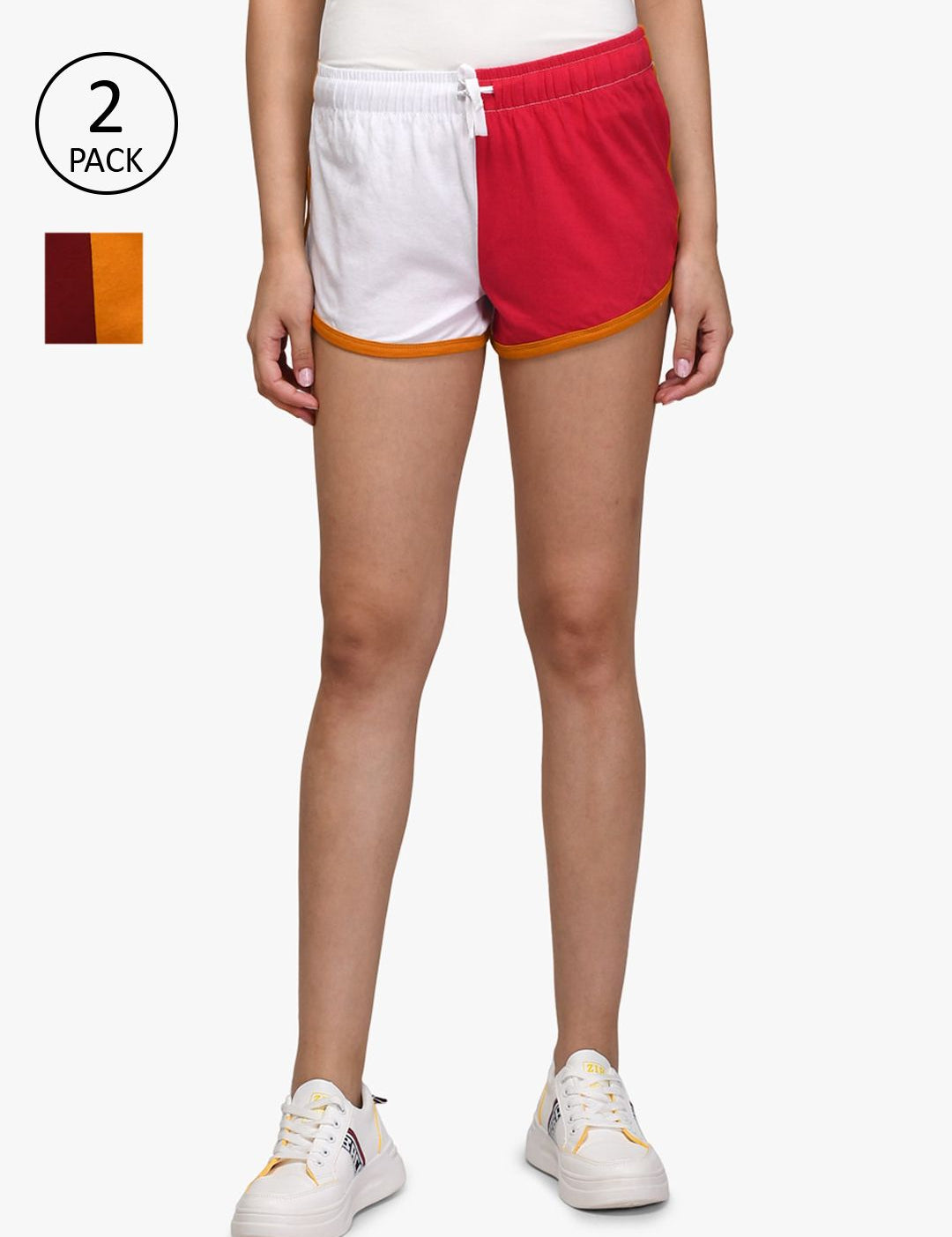 Kotty Women Pack Of 2 Colourblocked Regular Fit Regular Shorts