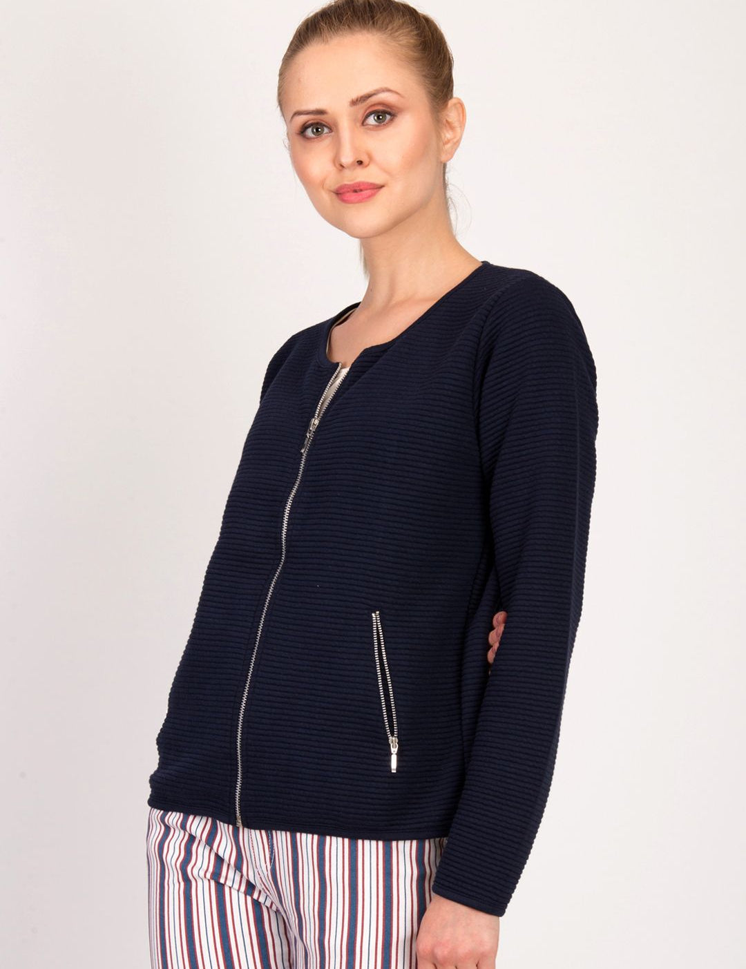 Kotty Women Blue Self Design Open Front Jacket