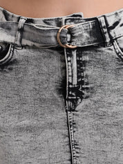 Kotty Women Grey Solid Denim Straight Mini Skirt